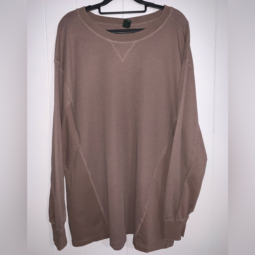 Wild Fable Dark Taupe/Brown Waffle Knit Long Sleeve Pullover Top Crew Neck